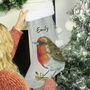 Personalised Robin Silver Grey Stocking, thumbnail 2 of 3