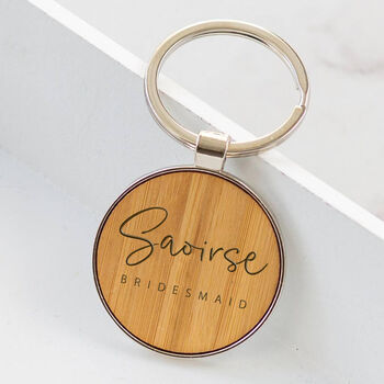 Personalised Bamboo Wedding Bridal Party Wooden Keyring, 3 of 4