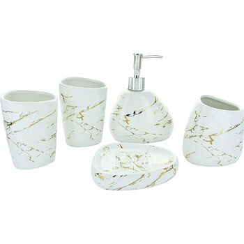 Five Pieces White And Gold Marble Bath Accessory Set, 4 of 8