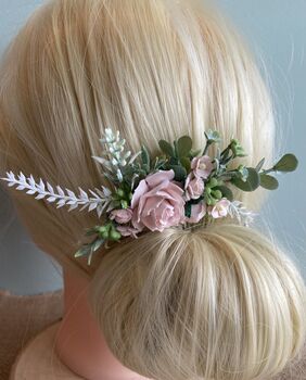 Blush Pink Wedding Flower Hair Comb, 3 of 6