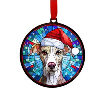 Whippet In Santa Hat Suncatcher Decoration, 6 of 6