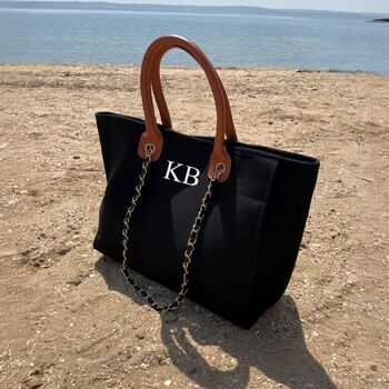 Personalised Black Large Chain Tote Beach Bag, 3 of 5