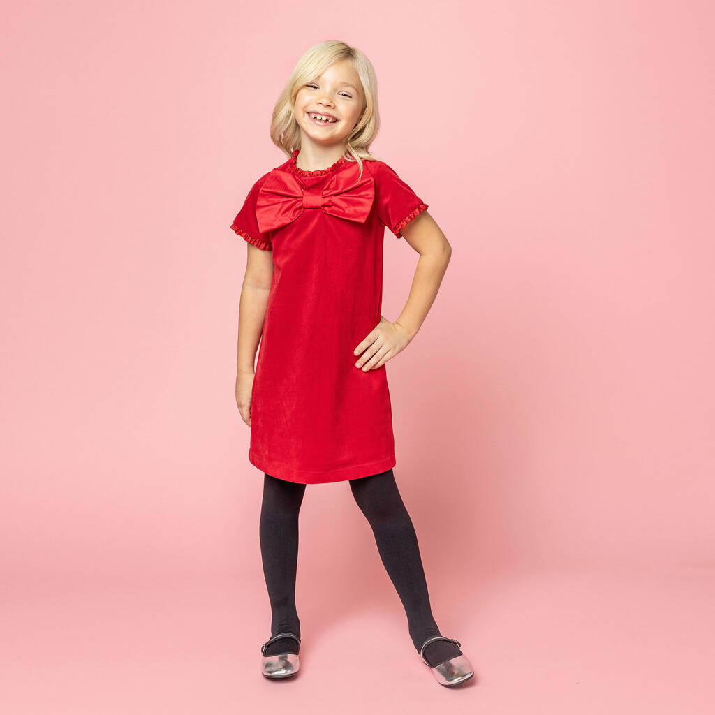 Christmas Red Velvet Bow Girls Dress By HOLLY HASTIE Luxury Girls Dresses