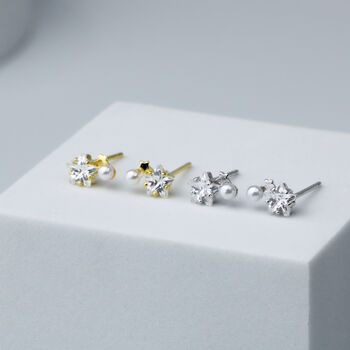 Sterling Silver Crystal And Pearl Star Stud, 5 of 9