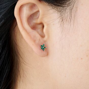Emerald Flower Birthstone Stud Earrings, May Birthstone Studs, 2 of 7