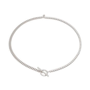 Silver Tennis And Curb Chain Necklace With T Bar Clasp, 2 of 5