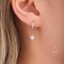 Sterling Silver Starburst Huggie Hoop Earrings, thumbnail 3 of 12