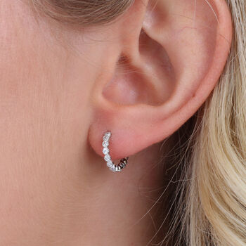Sterling Silver And Crystal Milligrain Hoop Earrings, 2 of 7