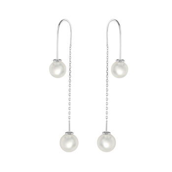 Sterling Silver Double Pearl Earrings, 2 of 5