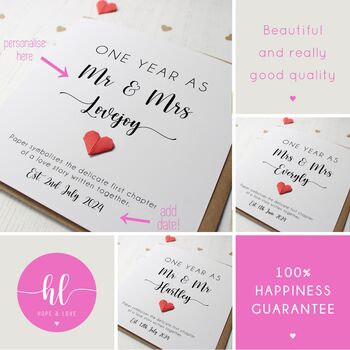 Personalised 1st Anniversary Card With Paper Heart, 3 of 6