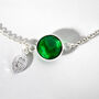 Sterling Silver Birthstone And Initial Leaf Bracelet, thumbnail 3 of 8