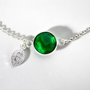 Sterling Silver Birthstone And Initial Leaf Bracelet, 3 of 8