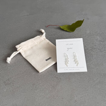 Let Love Grow Sterling Silver Leaf Drop Earrings, 3 of 12