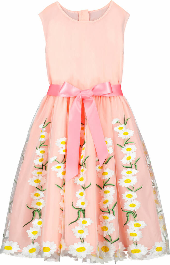 Flower Girls Dress, Daisy Pink Embroidered Tulle By HOLLY HASTIE Luxury