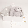 Grey Bunny Toy And Star Moon Blanket Baby Gift Set, thumbnail 1 of 5
