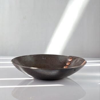 6th Anniversary Gift, Hammered Iron Bowl With Metal Buttons, 9 of 10