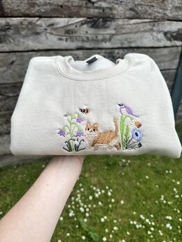 Spring Cat In Wildflowers Embroidered Sweatshirt, 3 of 5