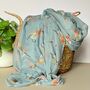 Watercolour Robins Print Scarf In Light Blue, thumbnail 1 of 3