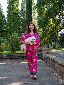 Indian Cotton Fuchsia Print Pyjama Set, 4 of 4