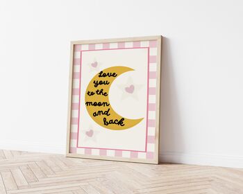 Giirls Pink Moon And Stars Wall Print Set For Bedroom Or Nursery, 3 of 5