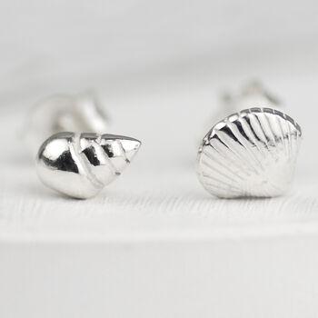 Tiny Sterling Silver Mismatched Shell Stud Earrings, 2 of 7