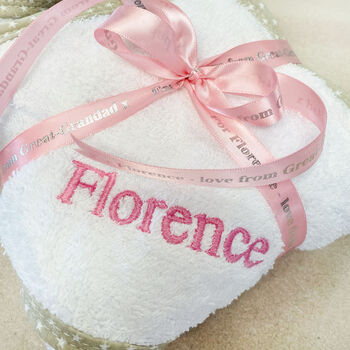 Personalised White Hooded Baby Towel With Grey Trim, 4 of 7