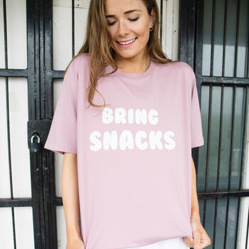 Bring Snacks Unisex Slogan T Shirt, 2 of 3