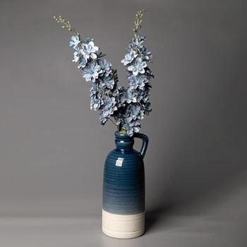 Blue Ceramic Vintage Flower Vase With Handle, 3 of 6