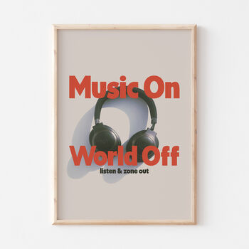 Retro Headphones Music On World Off Wall Art Print, 5 of 6
