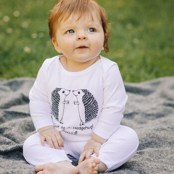 Organic 'Give Me A Hedgehug' Long Sleeved Baby Romper, 3 of 5