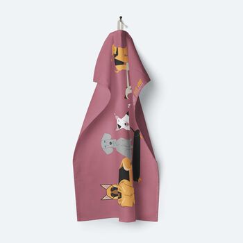 Doggy Friends Organic Cotton Tea Towel In Pink, 2 of 8