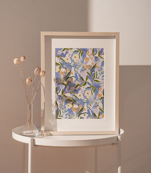 Blue And Peach Floral Art Print, 4 of 5