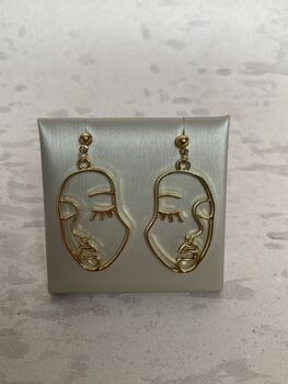 Gold Abstract Women's Face Earrings, 2 of 4