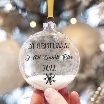 Personalised Glass 1st Christmas At A New Home Glitter Bauble, 2 of 4