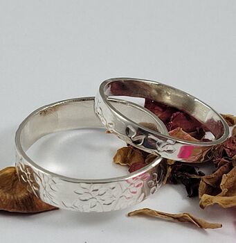 Beech Leaf Wedding Bands In Eco Silver, 2 of 4