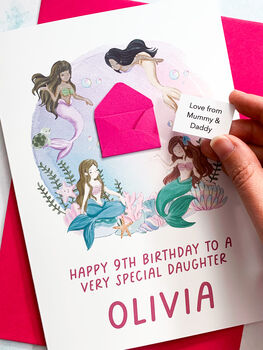 Personalised Mini Envelope Mermaid Birthday Card, 3 of 8