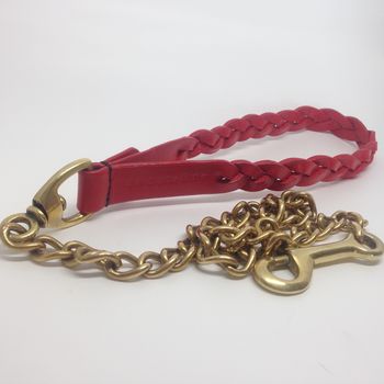 Personalised Plaited Leather And Chain Dog Lead, 2 of 11