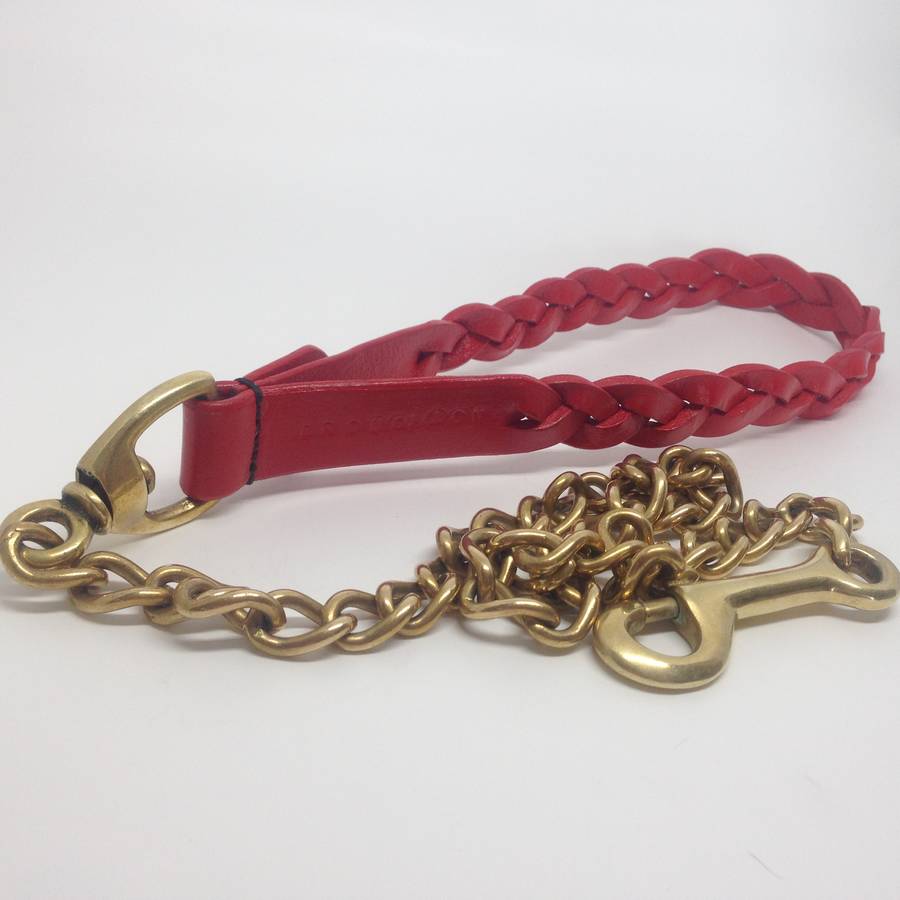 Personalised Plaited Leather And Chain Dog Lead By Broughton & Co