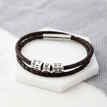 Personalised Silver Bead Leather Wrap Bracelet, 4 of 7