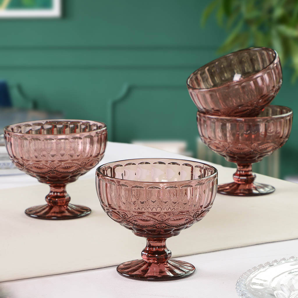 Four Rose Quartz Footed Glass Dessert Bowls By Dibor ...