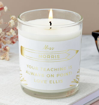 Personalised Thank You Teacher Gold Foil Candle, 3 of 3