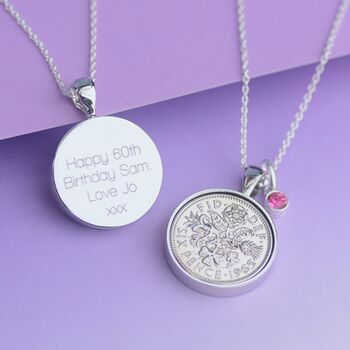 Luxury 60th Birthday 1965 Sixpence Birthstone Necklace, 2 of 9