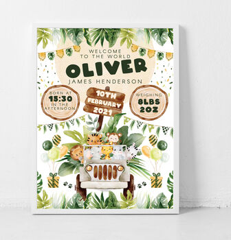 Personalised Keepsake Birth Print Jungle Fun, 2 of 6