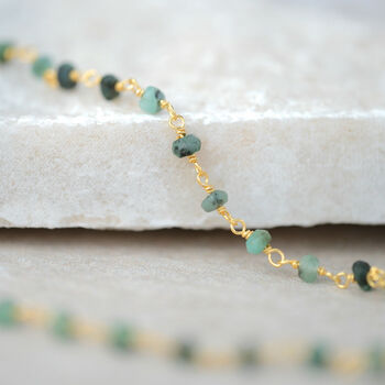 Raw Green Emerald Beaded Delicate Gold Plated Necklace, 5 of 6