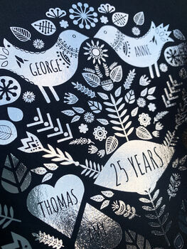 25th Silver Wedding Anniversary Foil Family Tree Print, 7 of 8