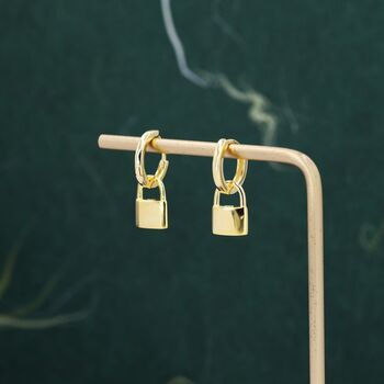 Sterling Silver Padlock Hoop Earrings, 2 of 11