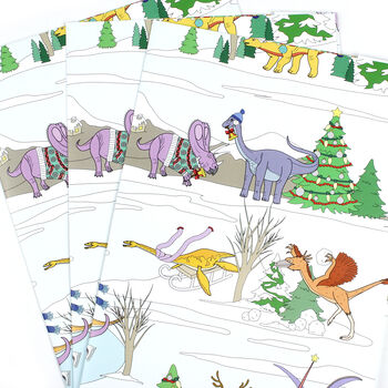 Christmas Winter Scene Dinosaur Wrapping Paper, 3 of 4