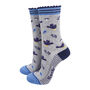 Blackbirds Garden Leaves Women's Bamboo Socks Grey, thumbnail 1 of 4