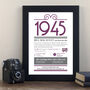 Personalised 80th Birthday Gift Print Life In 1945, thumbnail 1 of 9