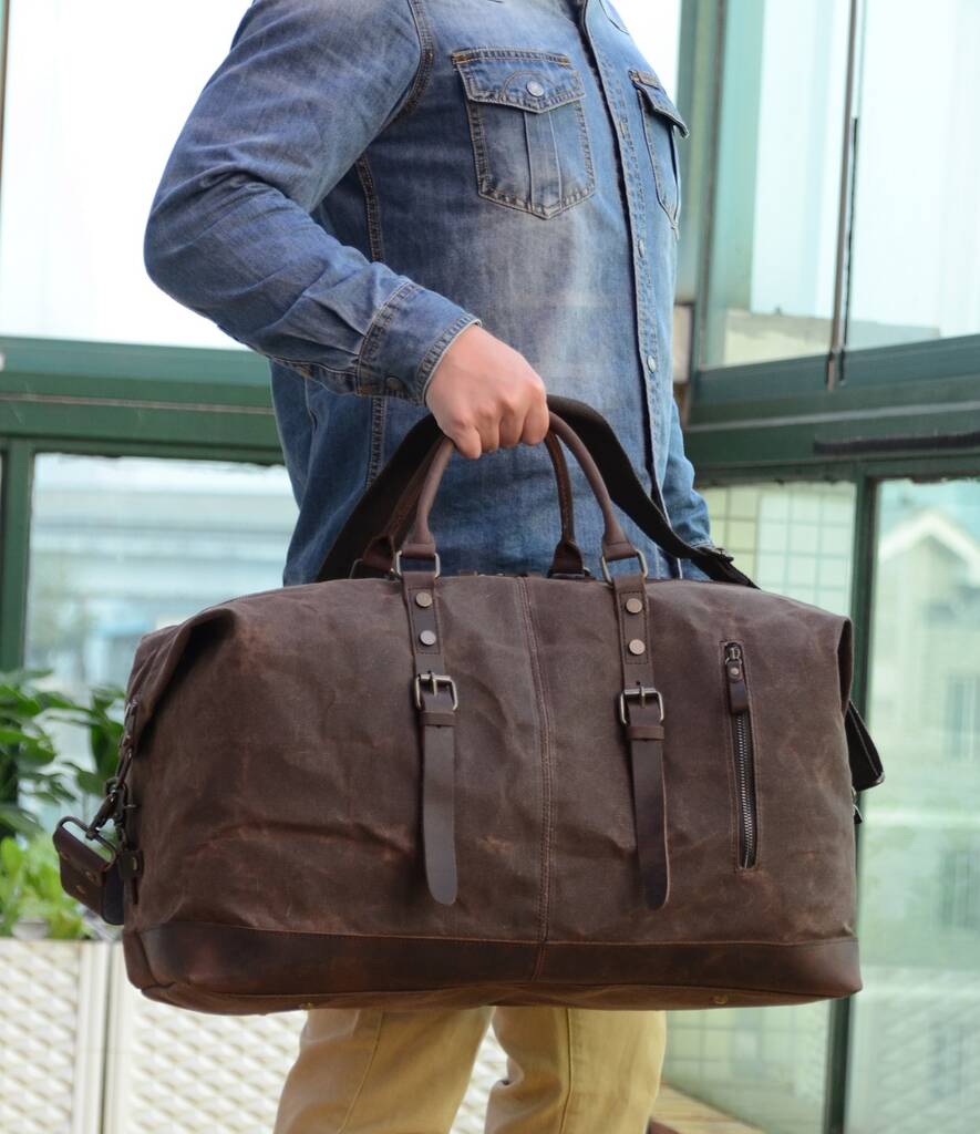 Genuine Leather Canvas Classic Holdall Personalised Bag By Eazo ...